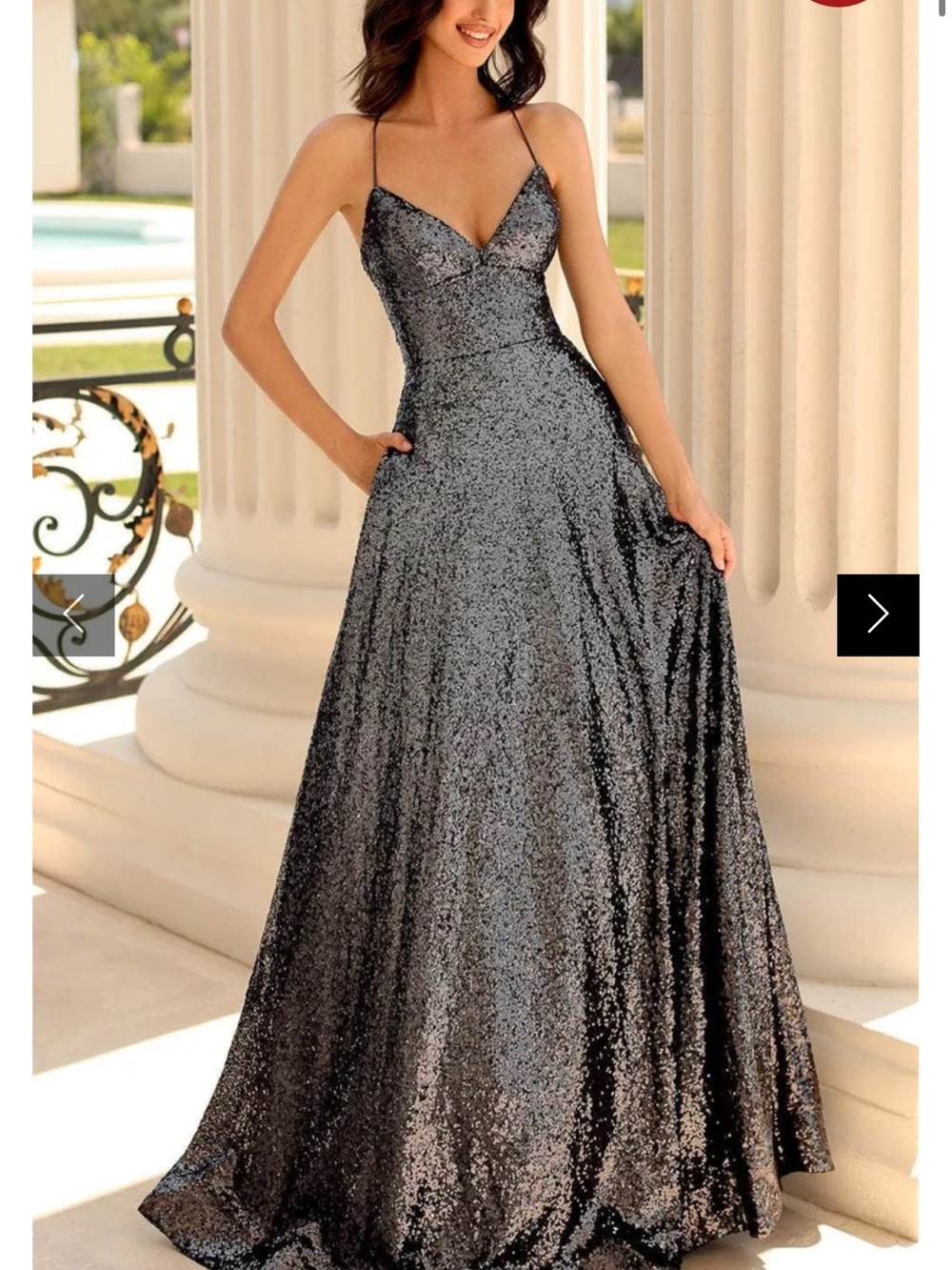 Clarisse Gunmetal Sequin Spaghetti Strap Prom Gown